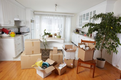 Organised office relocation in Shadwell with labeled equipment