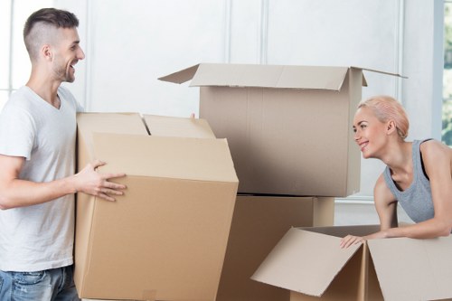 A well-organised apartment move with boxes labeled for Shadwell flat removals